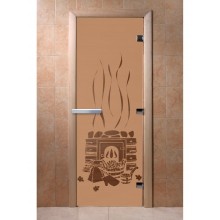 Дверь стеклянная DoorWood 800*1900 "Банька Бронза матовая" стекло бронза матовая 8 мм, коробка ольха, ручка алюминий/дерево
